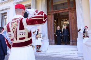 H.E. Mrs. Julie Lymberopulos Karnakis presents the Letters of Credence to the President of the Hellenic Republic, H.E. Mrs. Katerina Sakellaropoulou